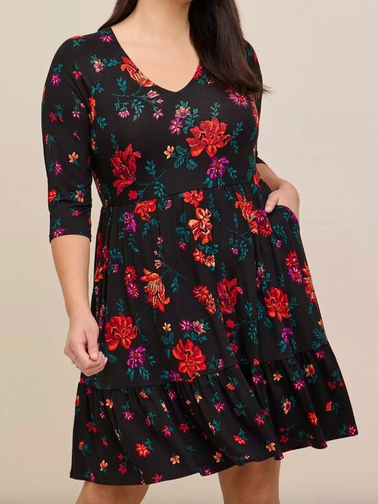 torrid Dresses & Skirts - TORRID 2 Plus Size Mini Super Soft Skater Dress Black Red Teal Floral 3/4 Sleeve